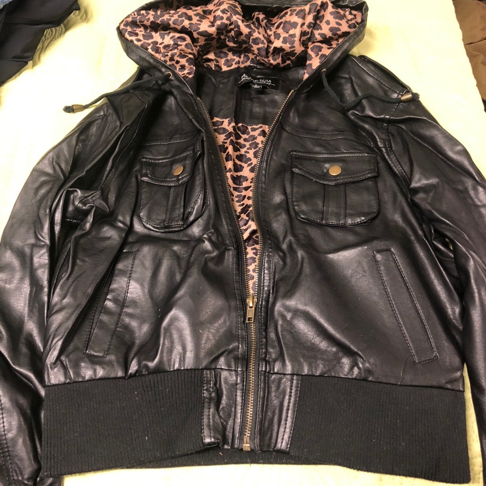 Black Leather Jacket (Hooded)
